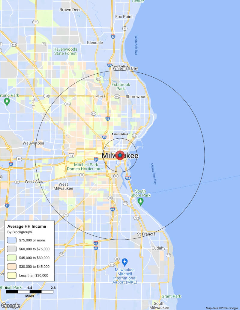 Map of Milwaukee,Wisconsin including demographic data