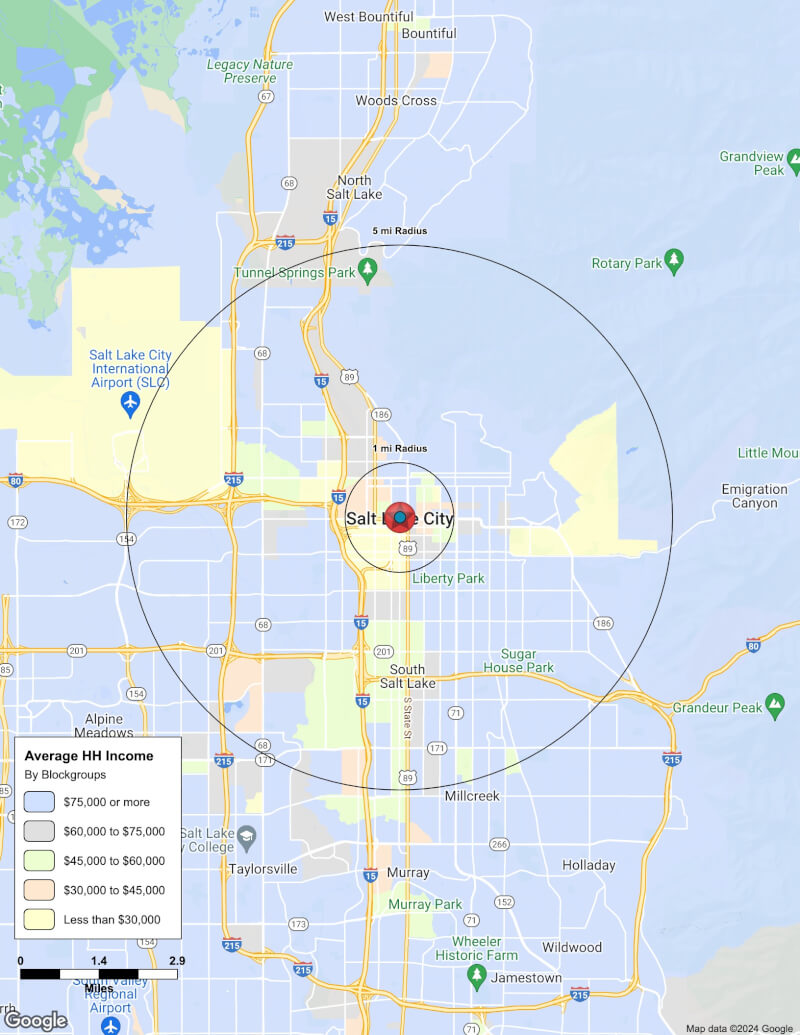 Map of Salt Lake City,Utah including demographic data