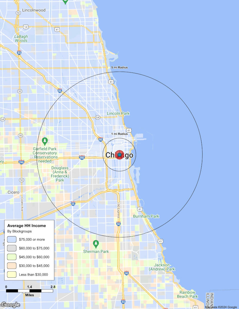 Map of Chicago,Illinois including demographic data