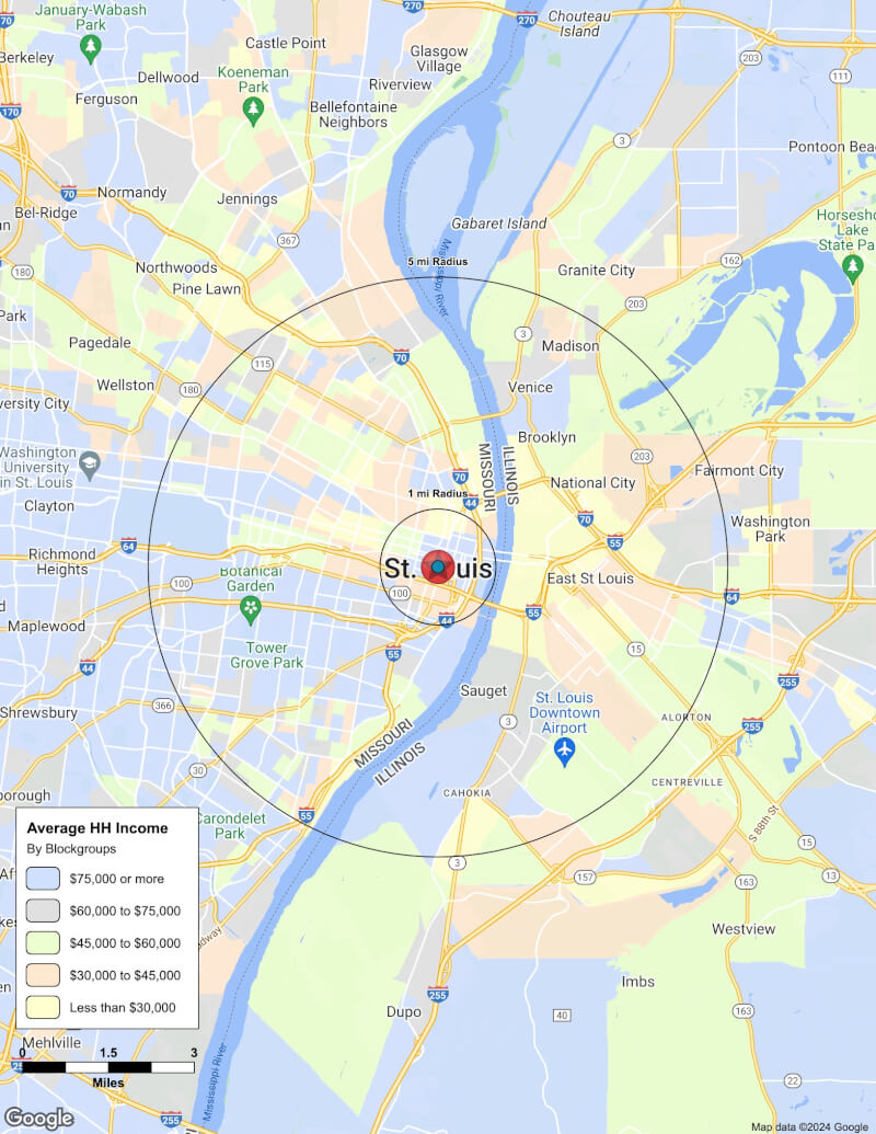 Map of St. Louis,Missouri including demographic data