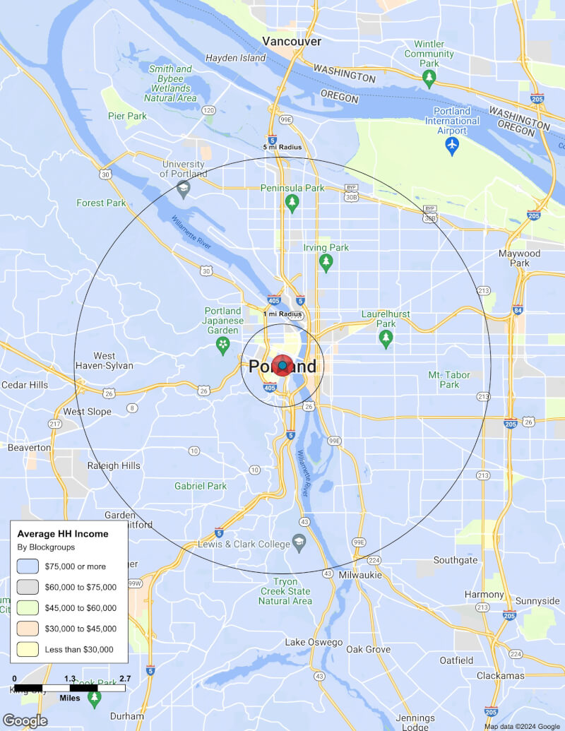 Map of Portland,Oregon including demographic data