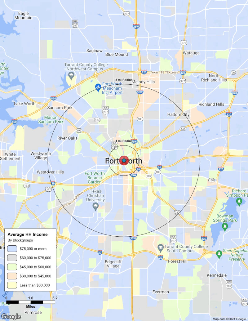Map of Fort Worth,Texas including demographic data