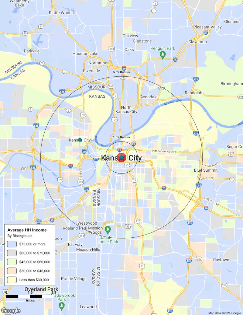 Map of Kansas City,Missouri including demographic data