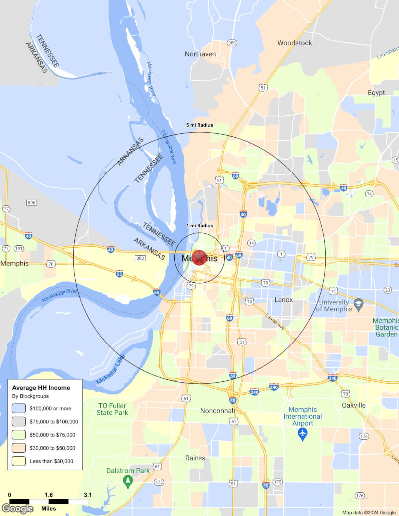 Map of Memphis,Tennessee including demographic data