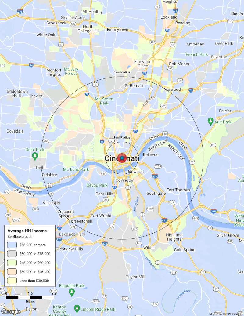Map of Cincinnati,Ohio including demographic data