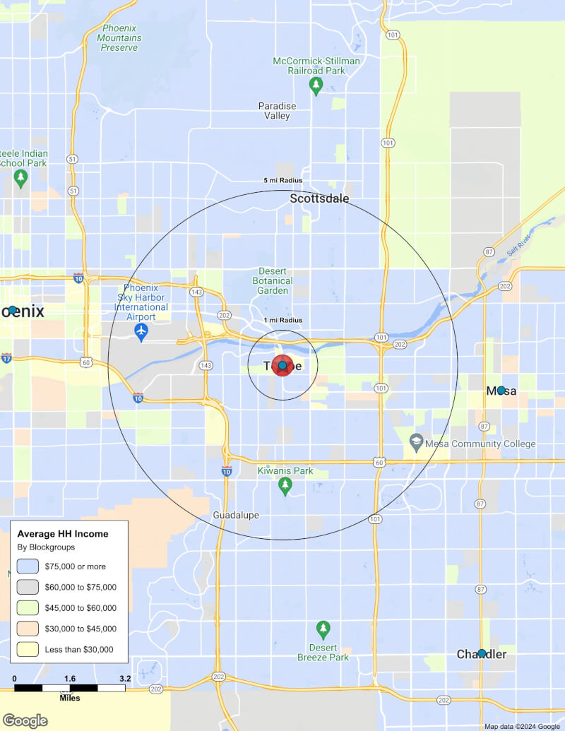 Map of Tempe,Arizona including demographic data