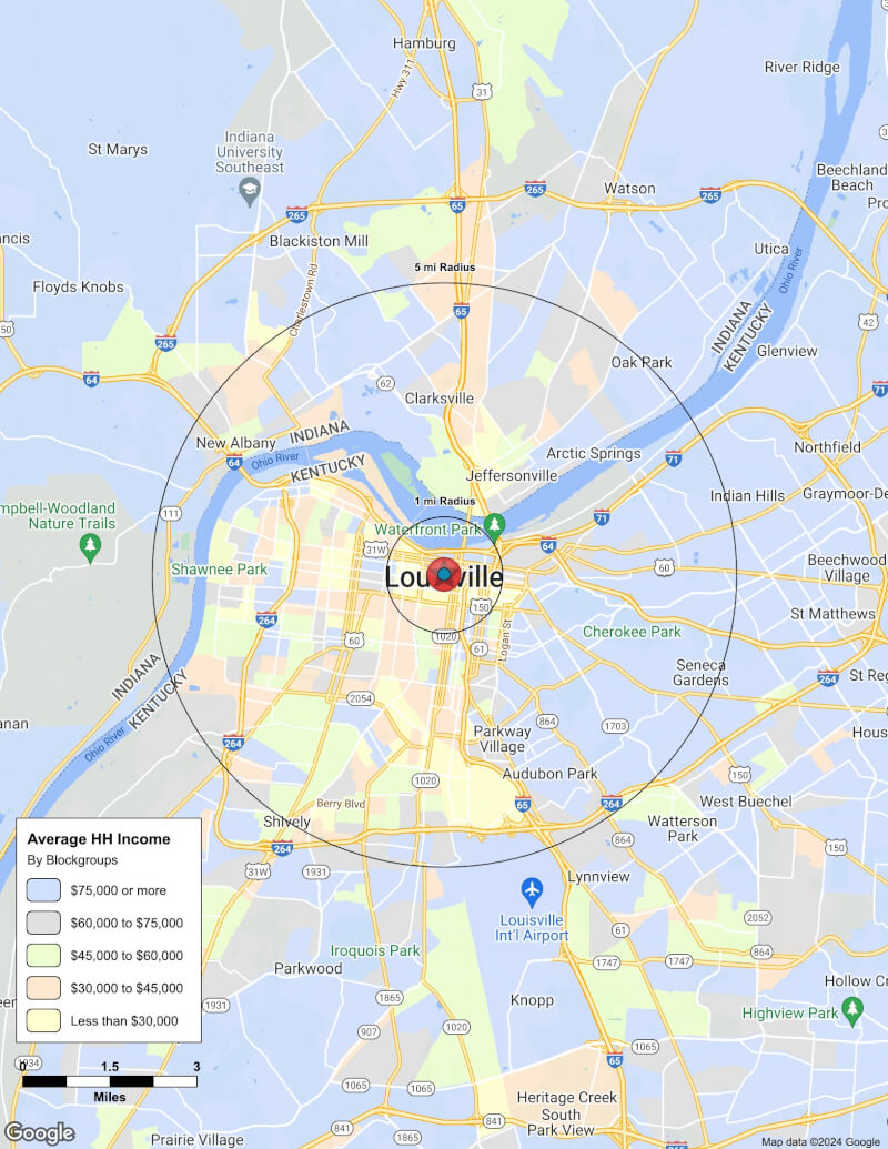 Map of Louisville,Kentucky including demographic data