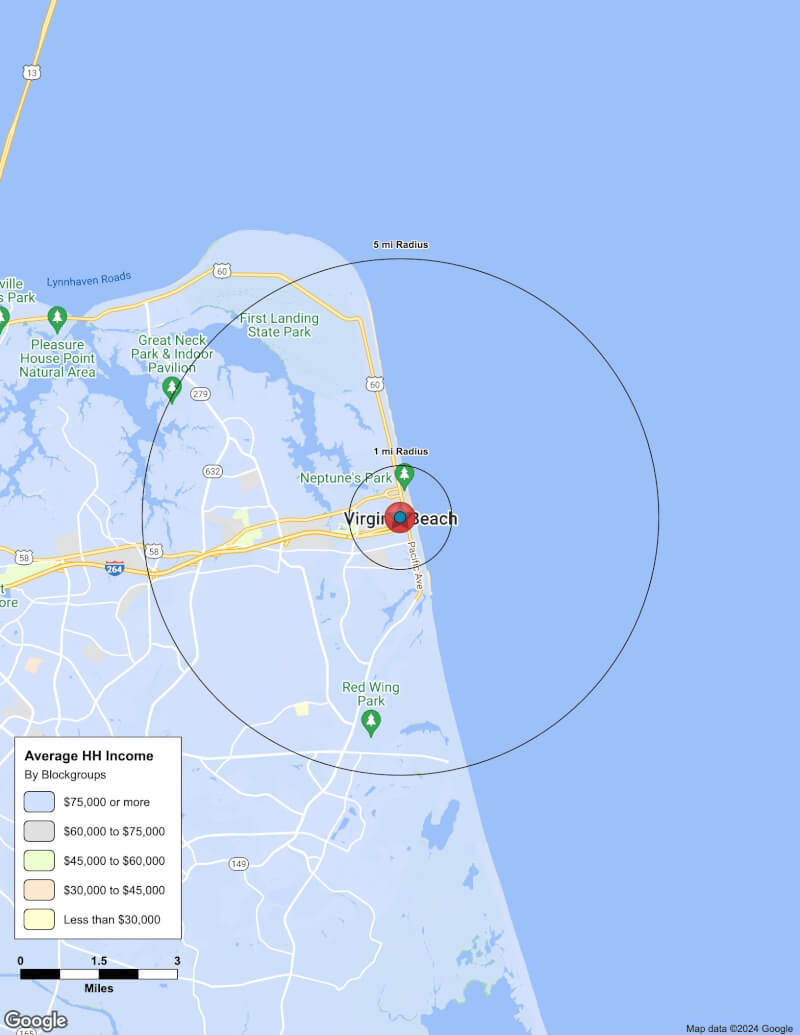 Map of Virginia Beach,Virginia including demographic data