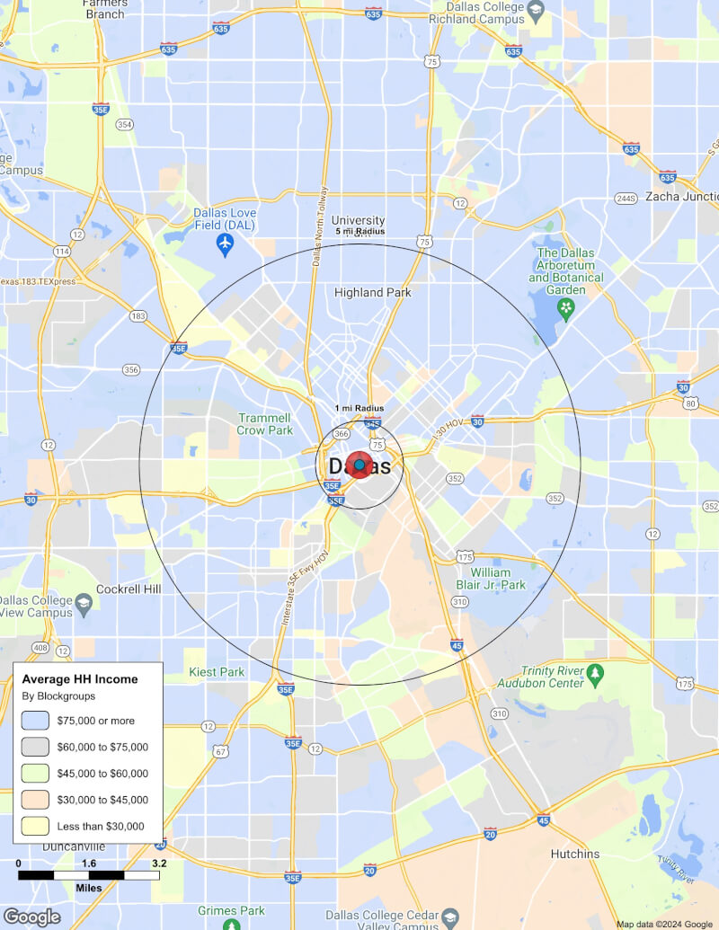 Map of Dallas,Texas including demographic data