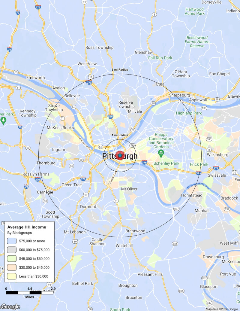 Map of Pittsburgh,Pennsylvania including demographic data