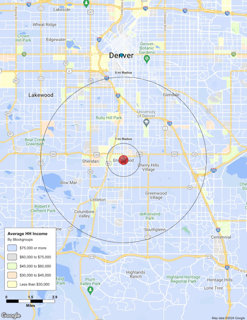 Map of Englewood,Colorado including demographic data