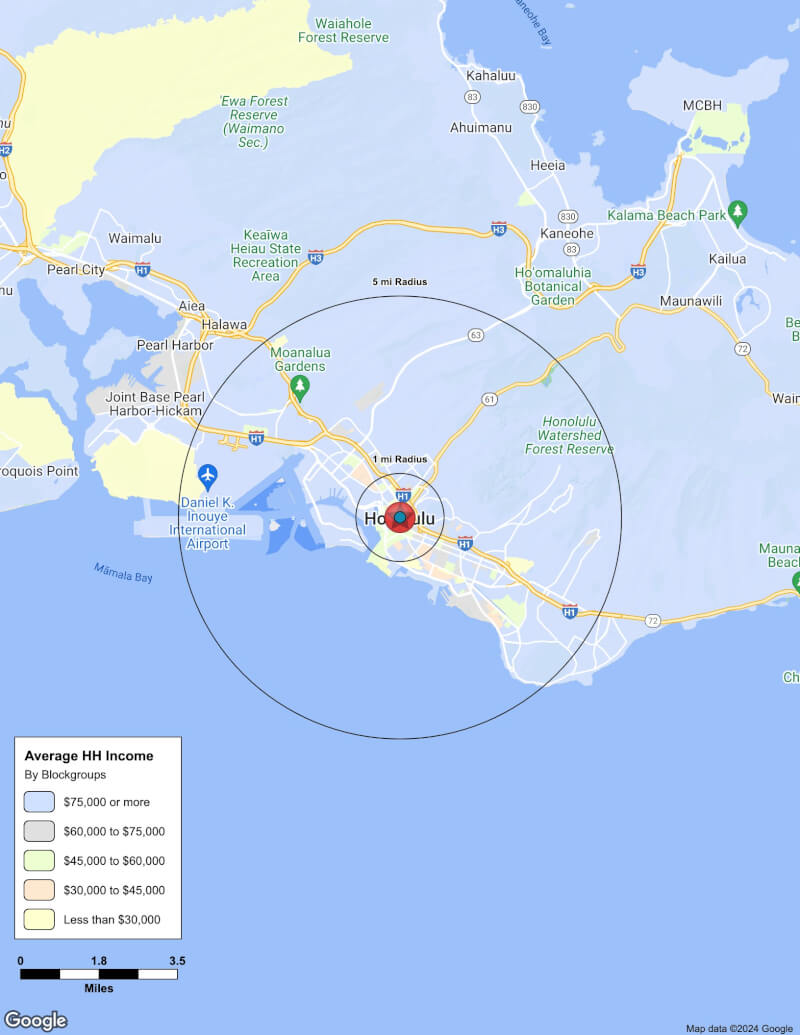 Map of Honolulu,Hawaii including demographic data