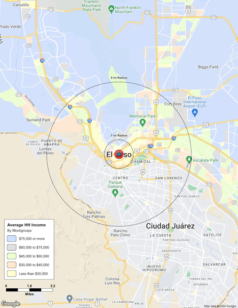Map of El Paso,Texas including demographic data