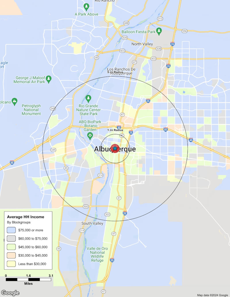 Map of Albuquerque,New Mexico including demographic data