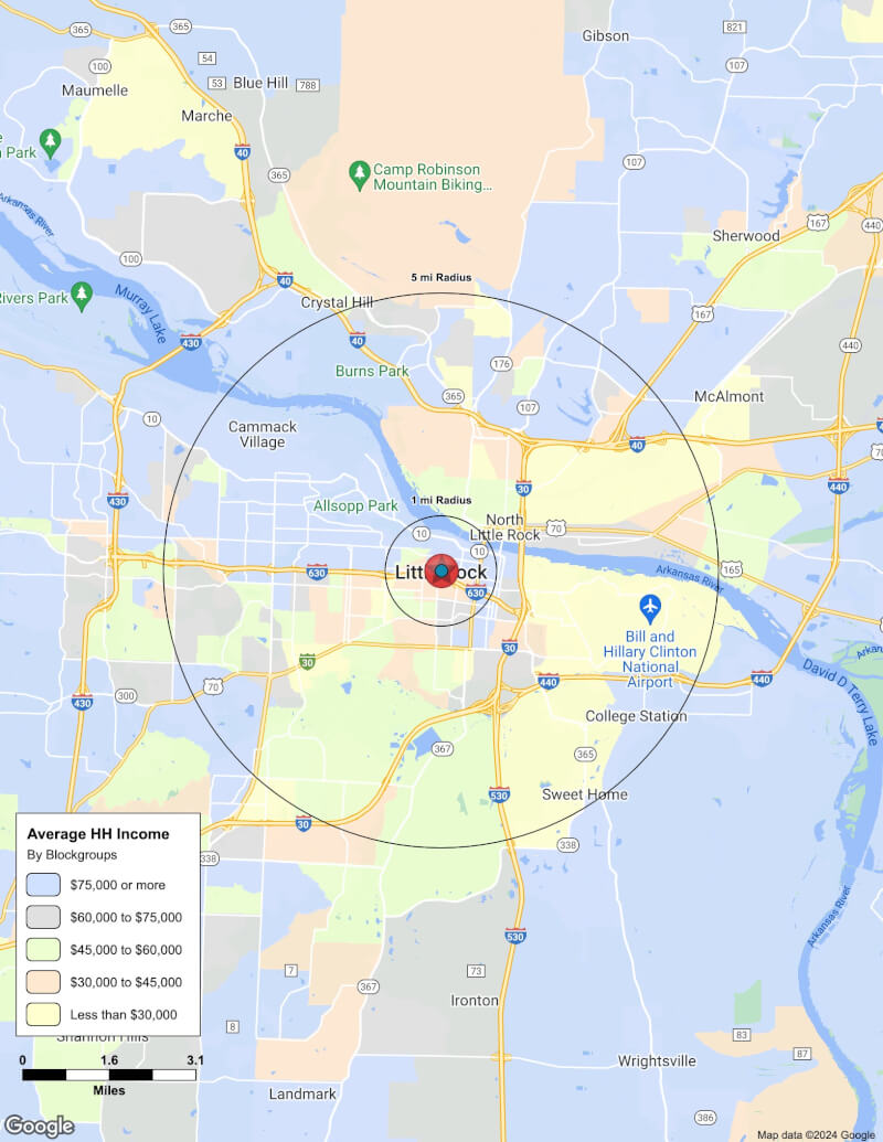 Map of Little Rock,Arkansas including demographic data