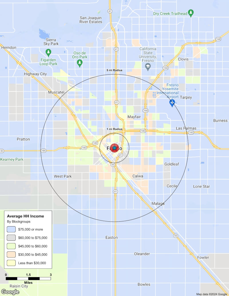 Map of Fresno,California including demographic data