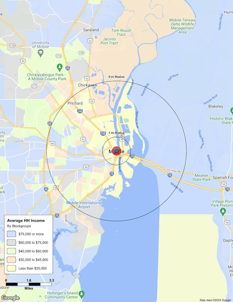 Map of Mobile,Alabama including demographic data