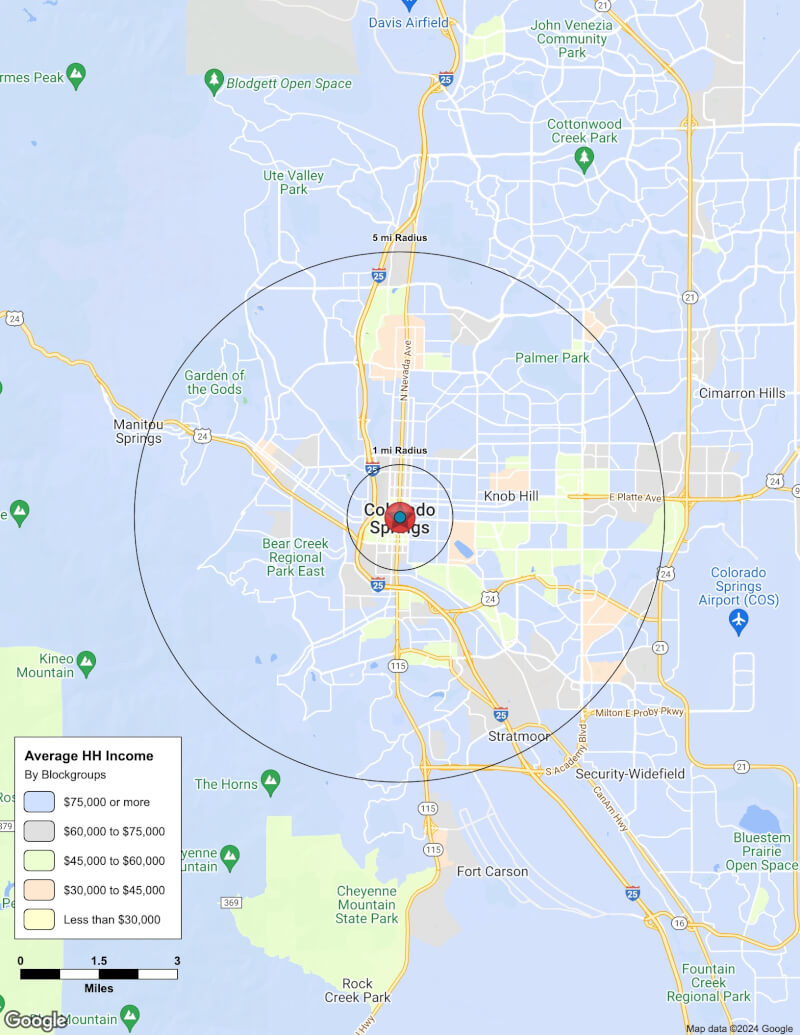 Map of Colorado Springs,Colorado including demographic data