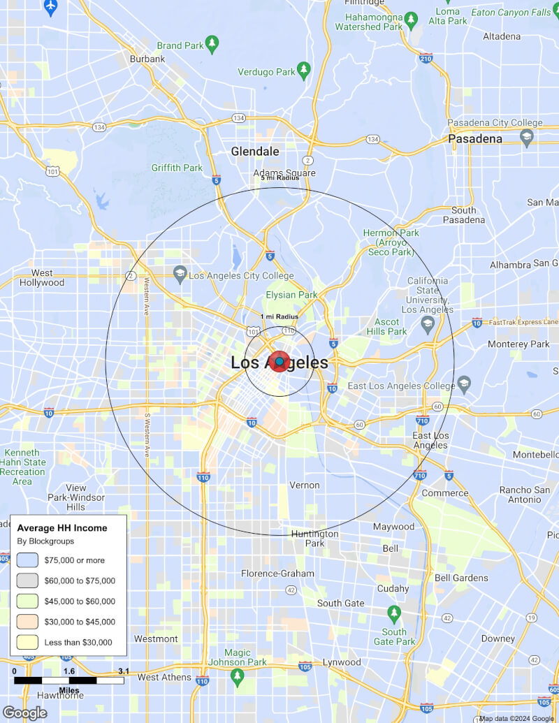 Map of Los Angeles,California including demographic data