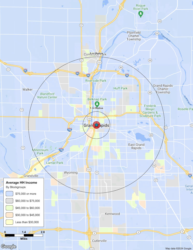 Map of Grand Rapids,Michigan including demographic data