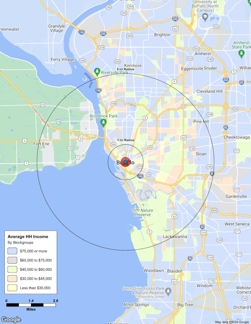 Map of Buffalo,New York including demographic data
