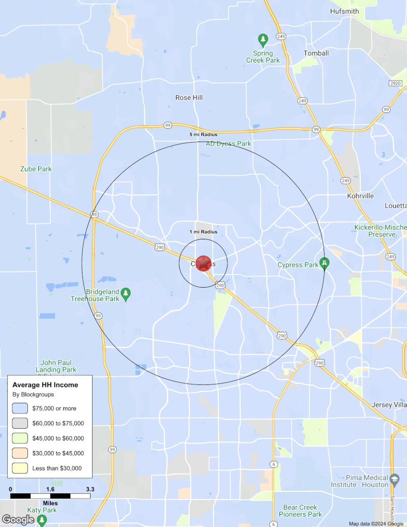Map of Cypress,Texas including demographic data