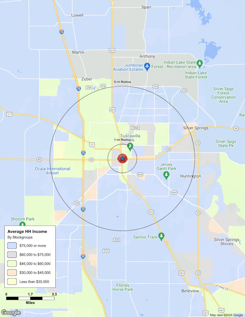 Map of Ocala,Florida including demographic data