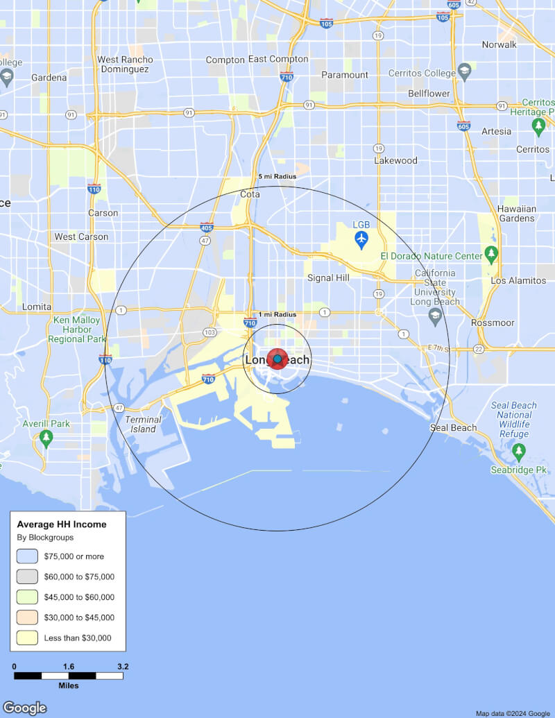 Map of Long Beach,California including demographic data