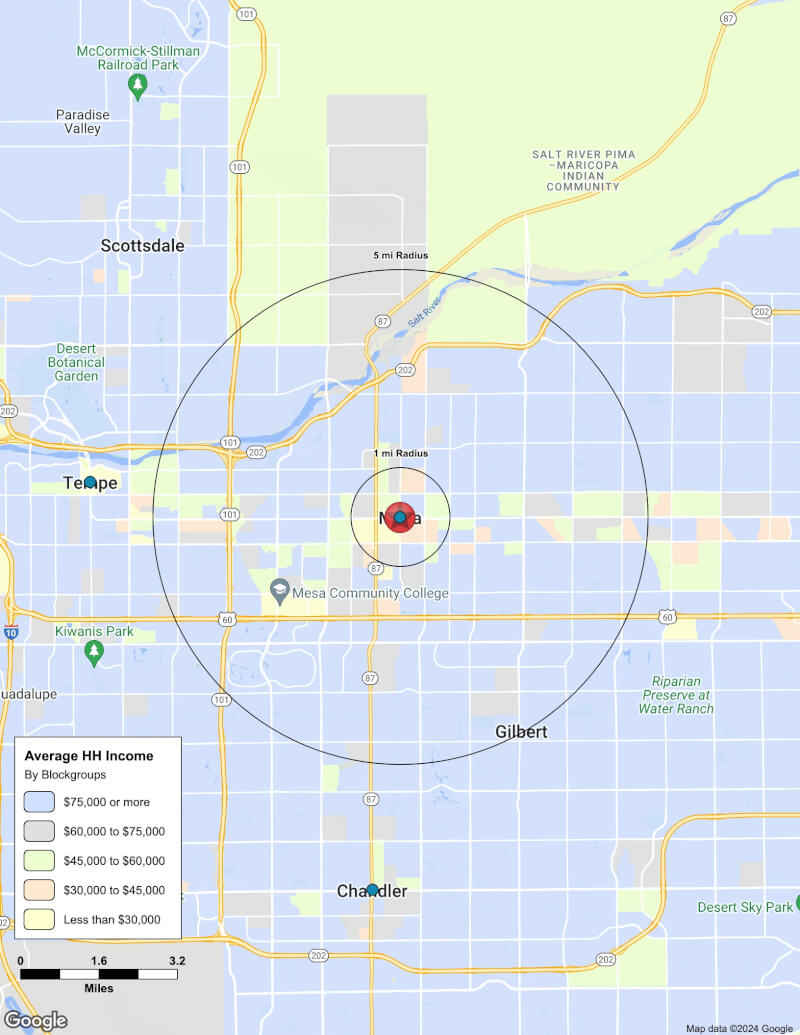 Map of Mesa,Arizona including demographic data