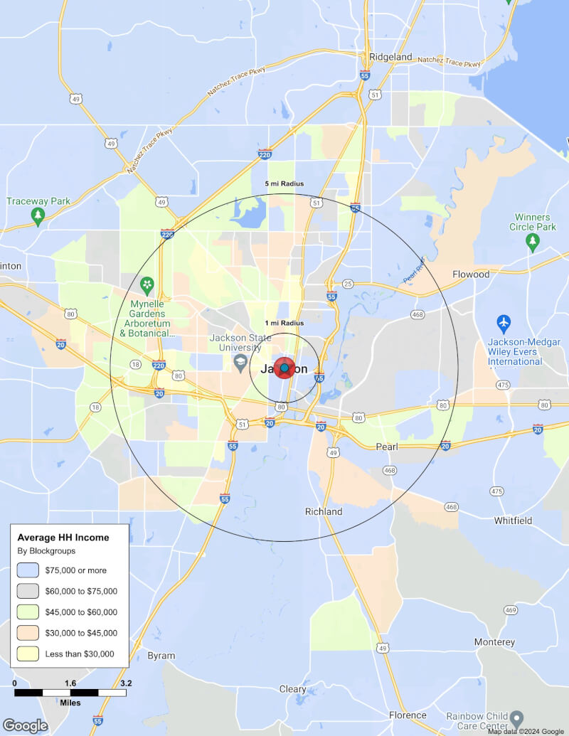 Map of Jackson,Mississippi including demographic data