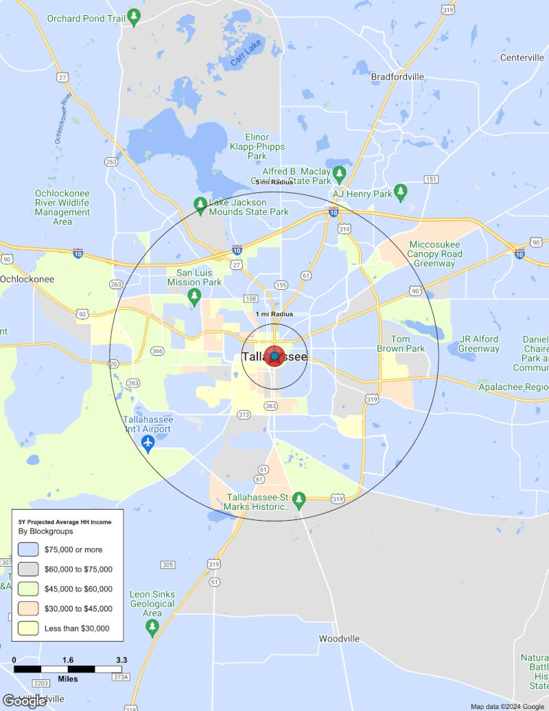 Map of Tallahassee,Florida including demographic data