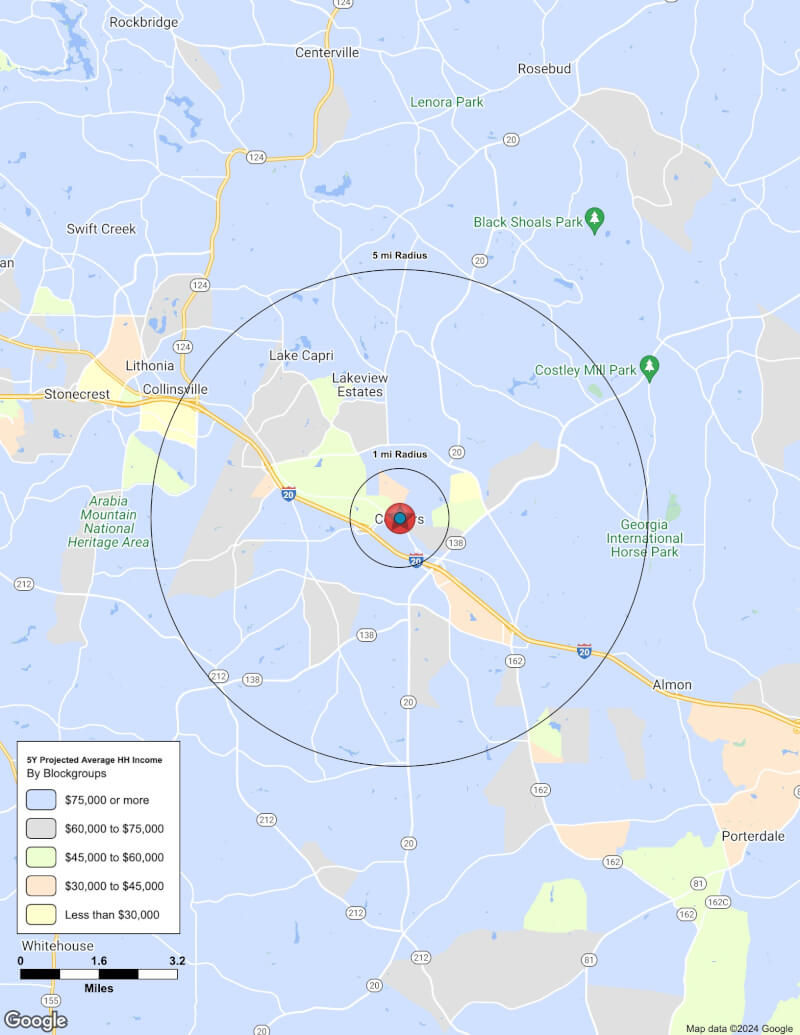 Map of Conyers,Georgia including demographic data