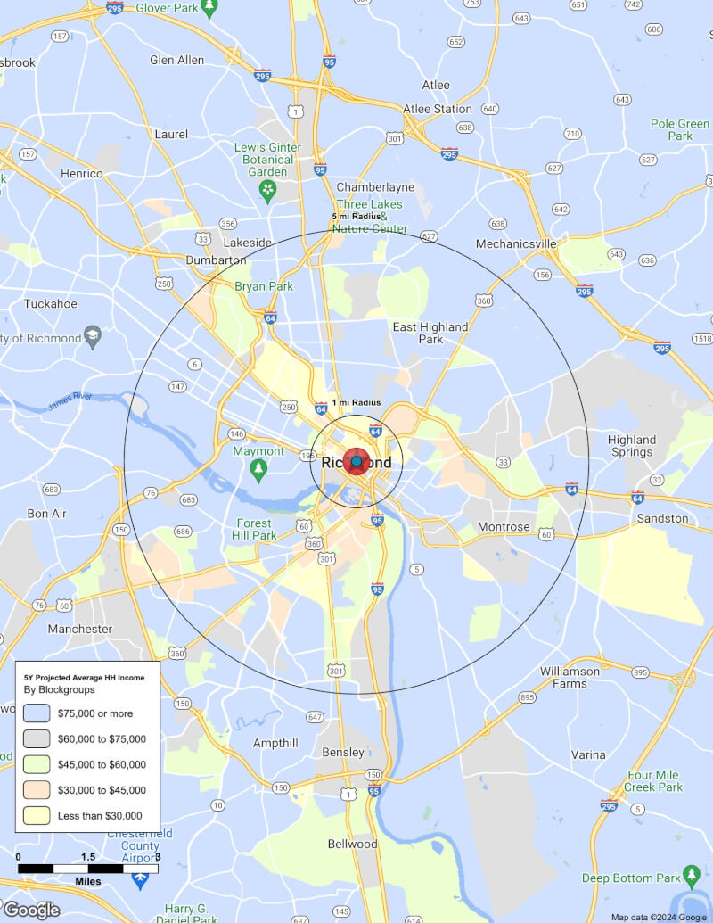 Map of Richmond,Virginia including demographic data