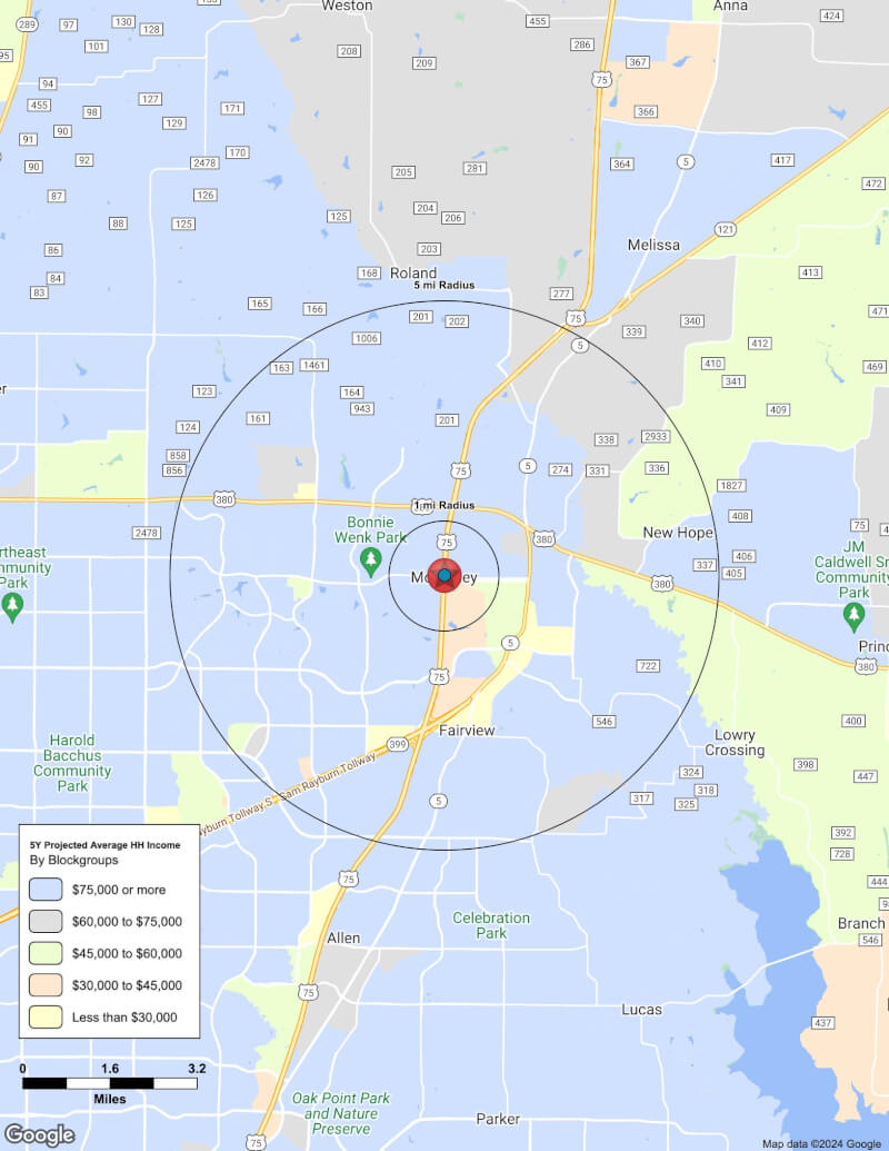 Map of McKinney,Texas including demographic data
