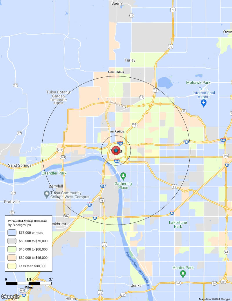 Map of Tulsa,Oklahoma including demographic data