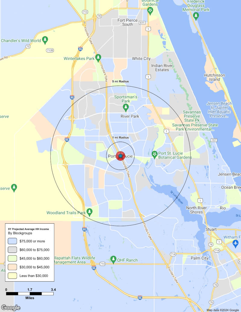 Map of Port St. Lucie,Florida including demographic data