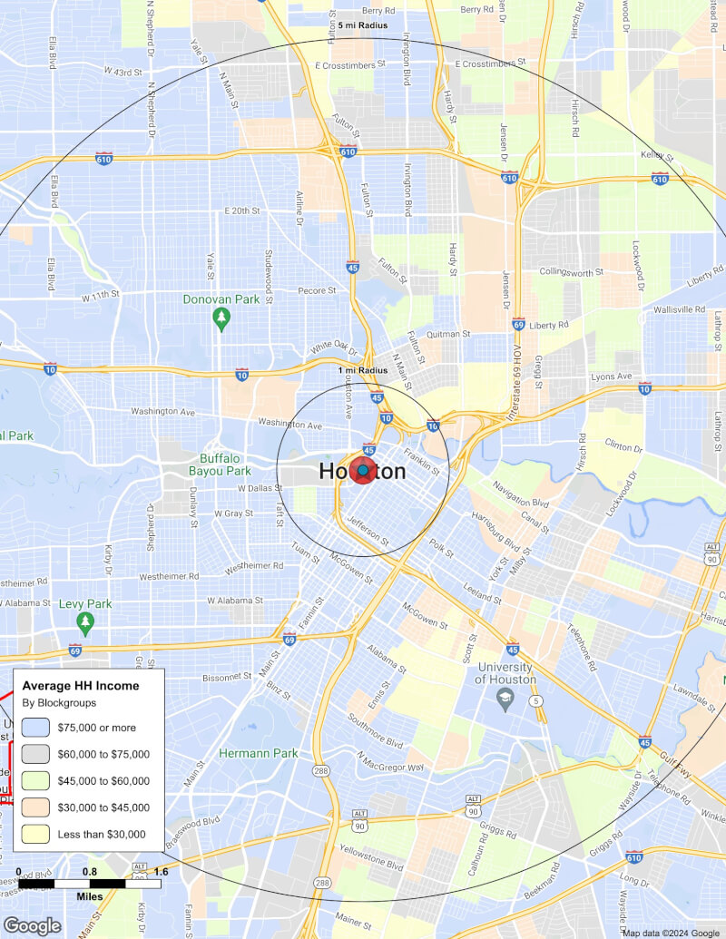 Map of Houston,Texas including demographic data