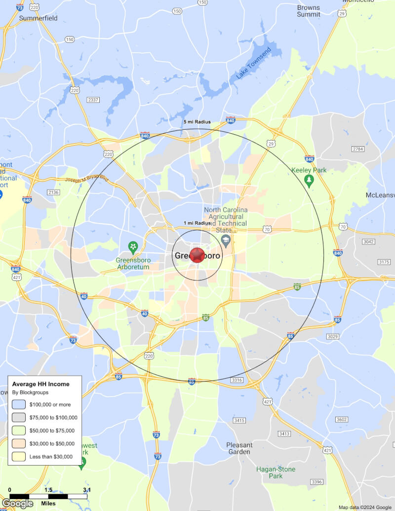 Map of Greensboro,North Carolina including demographic data