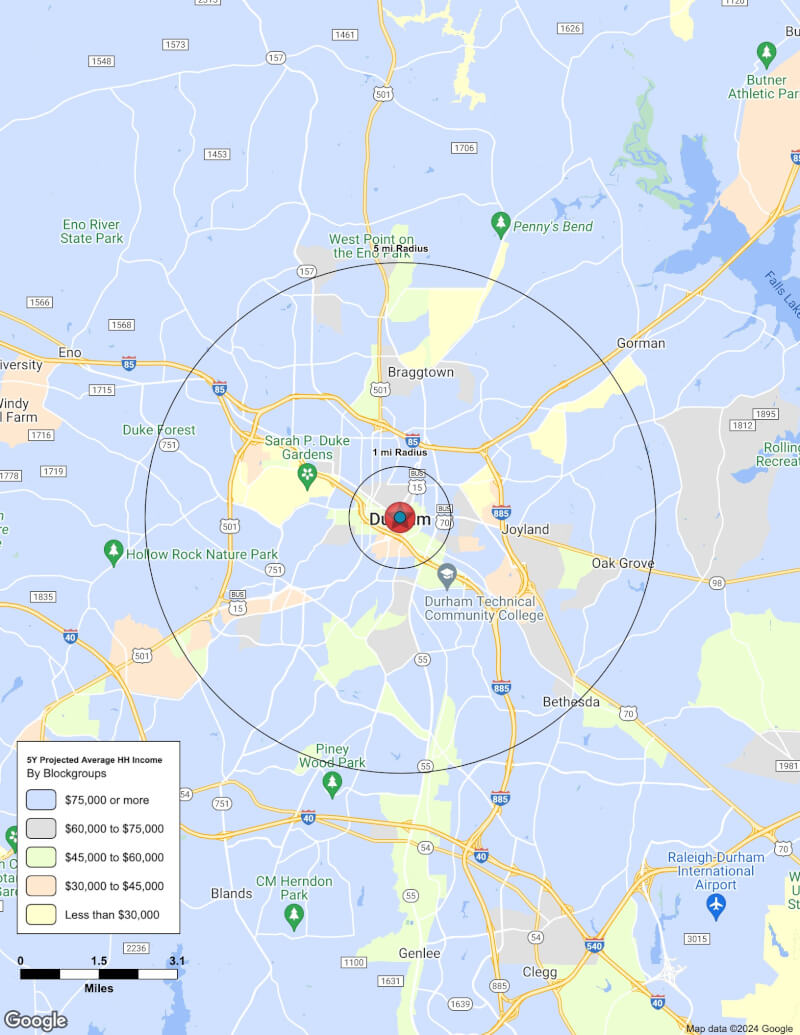 Map of Durham,North Carolina including demographic data