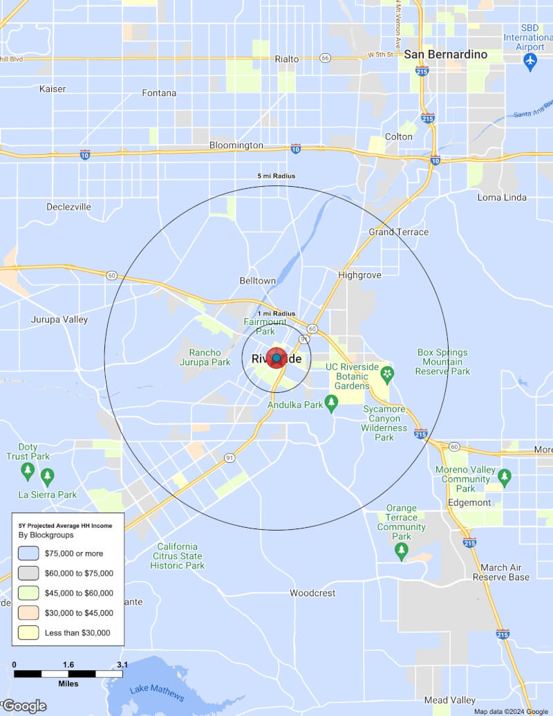 Map of Riverside,California including demographic data
