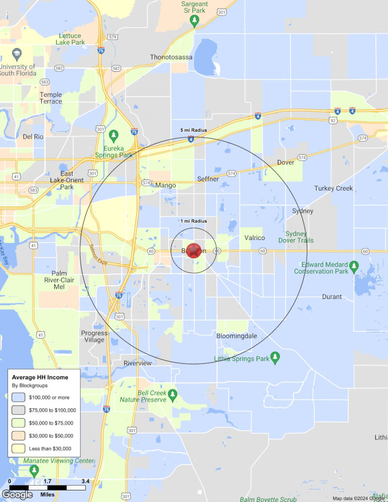 Map of Brandon,Florida including demographic data
