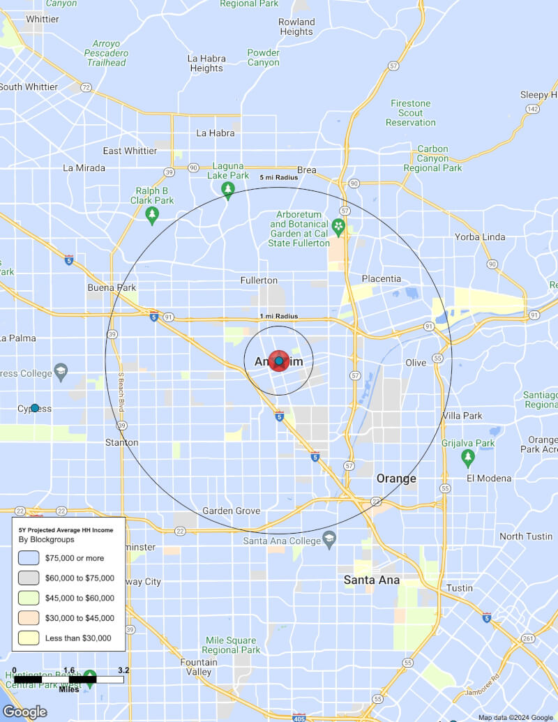 Map of Anaheim,California including demographic data