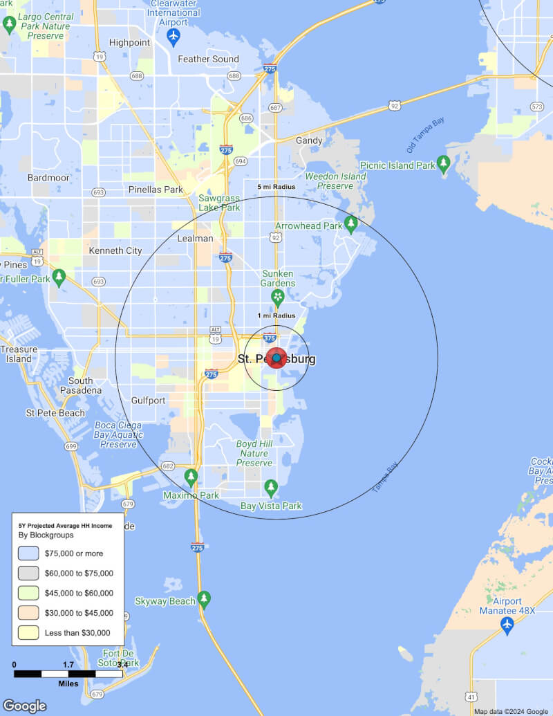 Map of St. Petersburg,Florida including demographic data