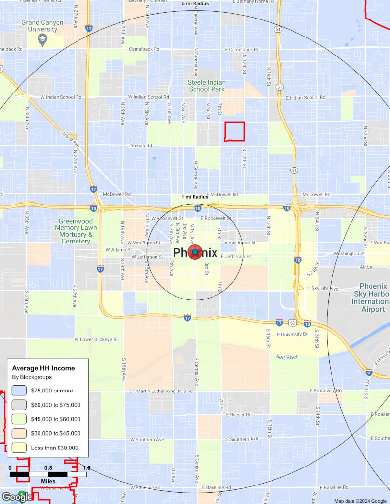 Map of Phoenix,Arizona including demographic data
