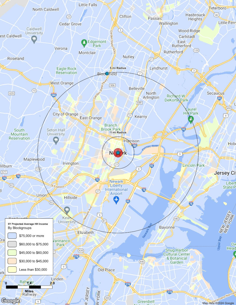 Map of Newark,New Jersey including demographic data