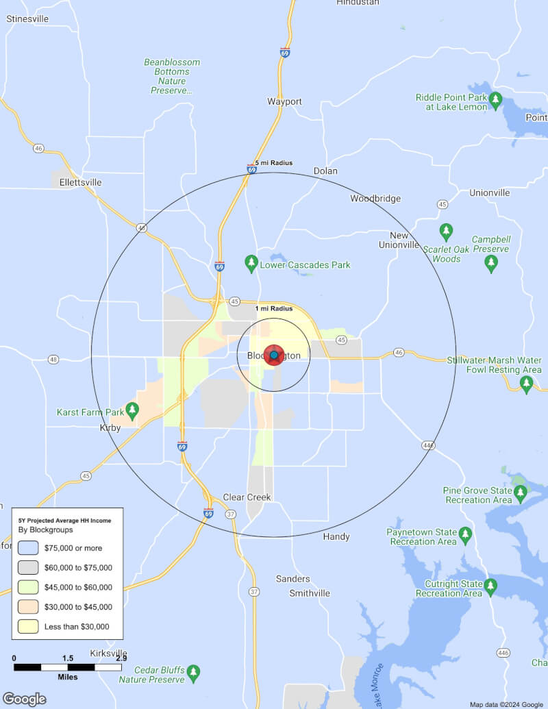 Map of Bloomington,Indiana including demographic data