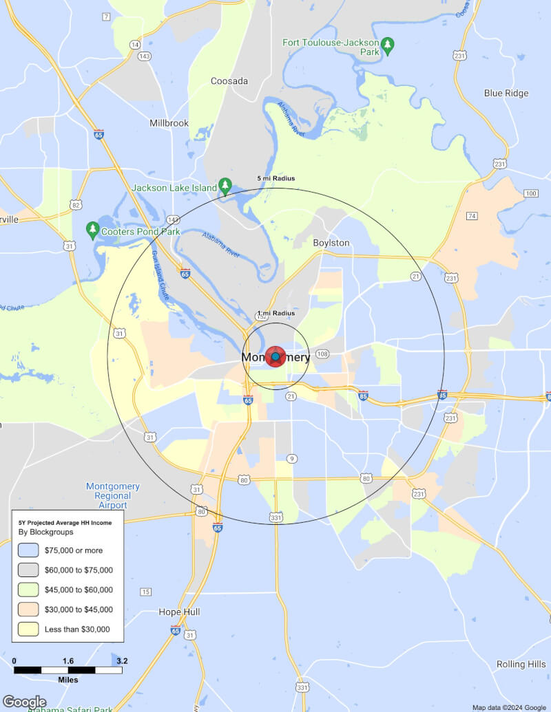 Map of Montgomery,Alabama including demographic data