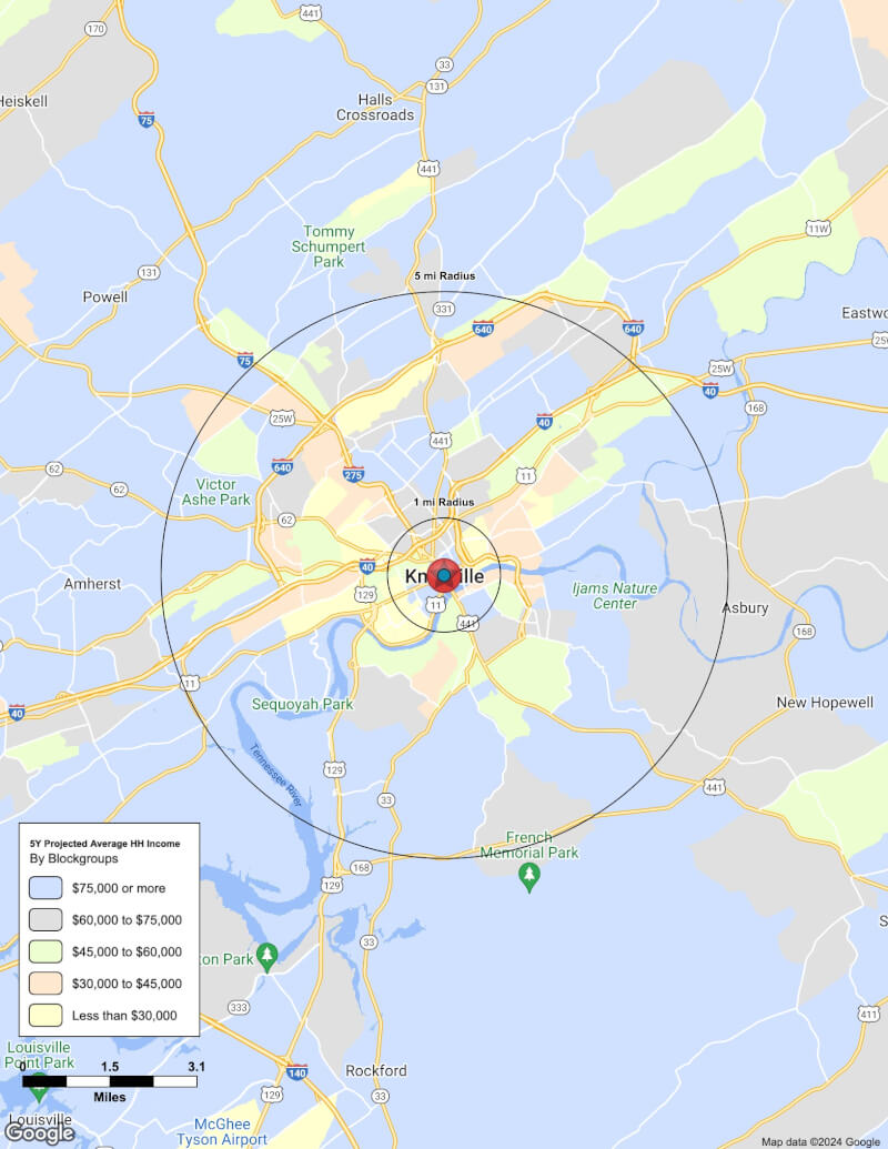 Map of Knoxville,Tennessee including demographic data