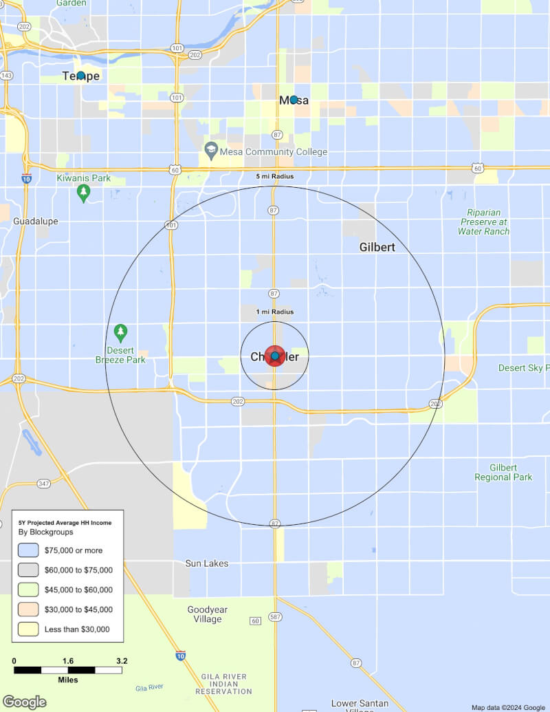 Map of Chandler,Arizona including demographic data