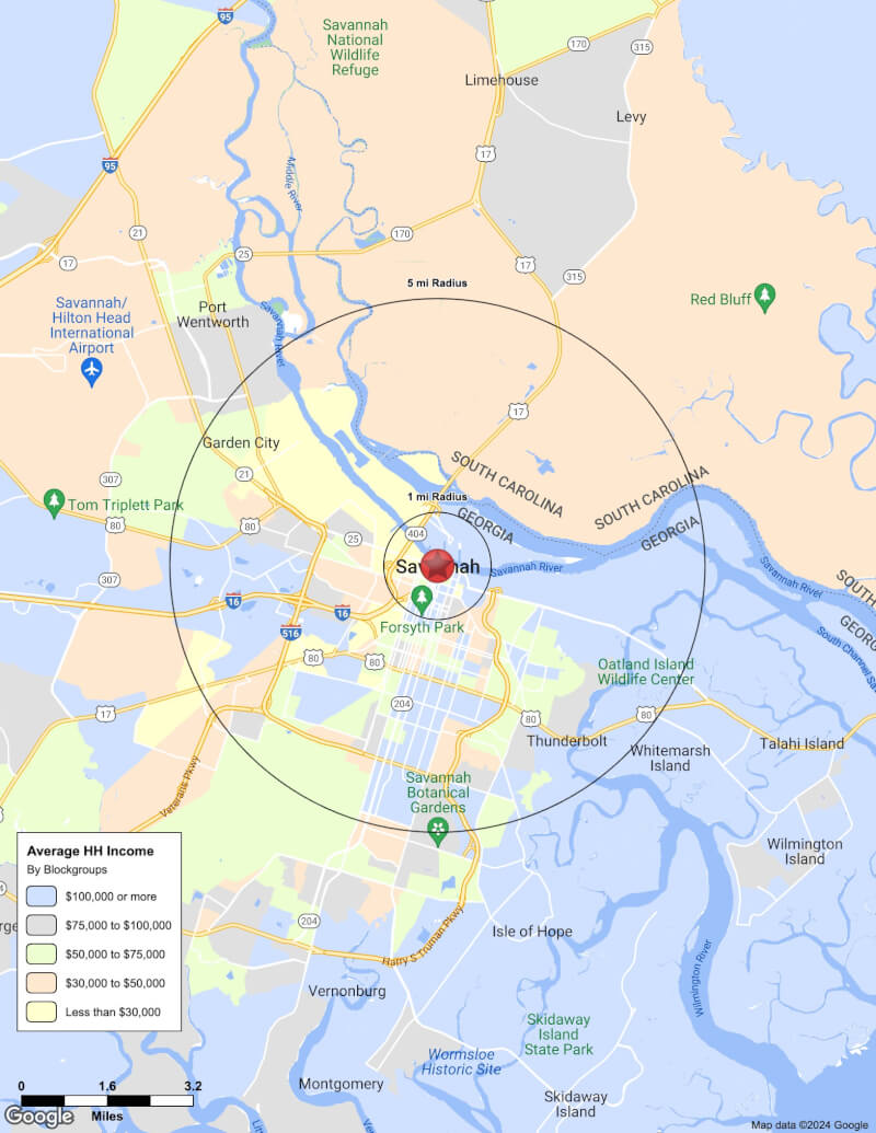 Map of Savannah,Georgia including demographic data